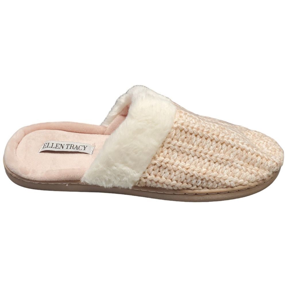 Ellen Tracy Slippers Clogs Womens Size S 6-7 Pink Faux Fur Trim Cozy Slip On EUC